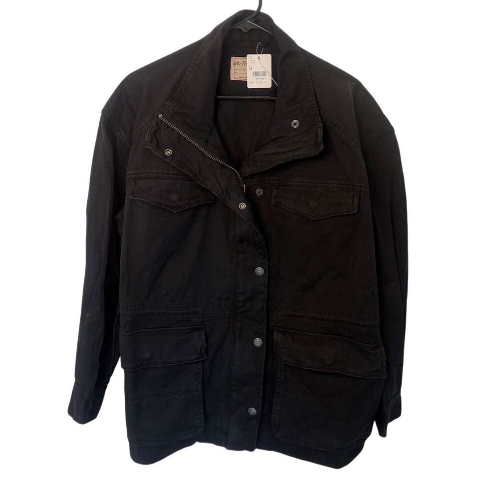 Free People Women's Black Utility Jacket Standard Size M Casual Mid-Length